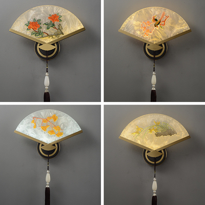 Lâmpada de parede nova do corredor da lâmpada de parede da folha do fã da cor do esmalte do cobre do estilo chinês